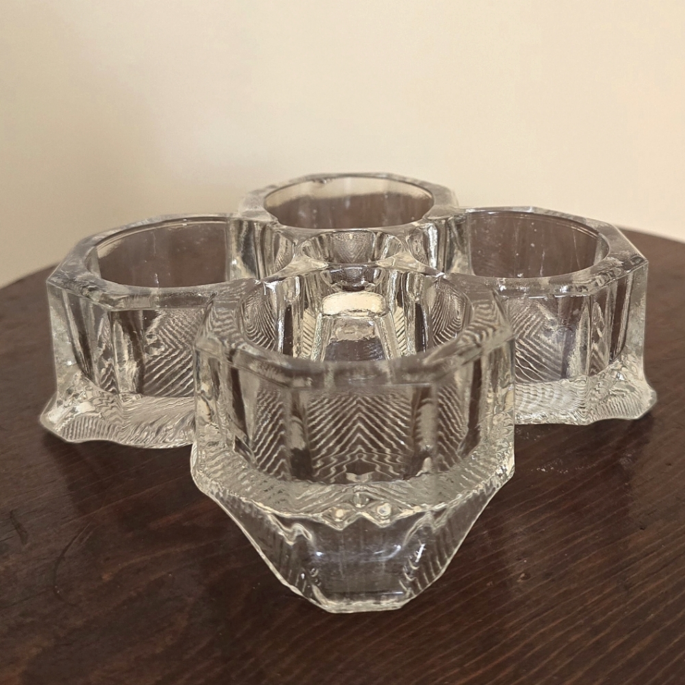 Antique Art Deco Pressed Glass 4 Section Inkwell
